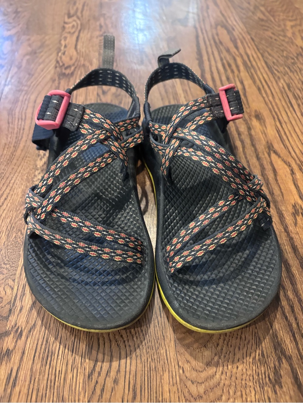 Chaco Kids Black Sandals with Pink Buckles and Orange Accent Straps